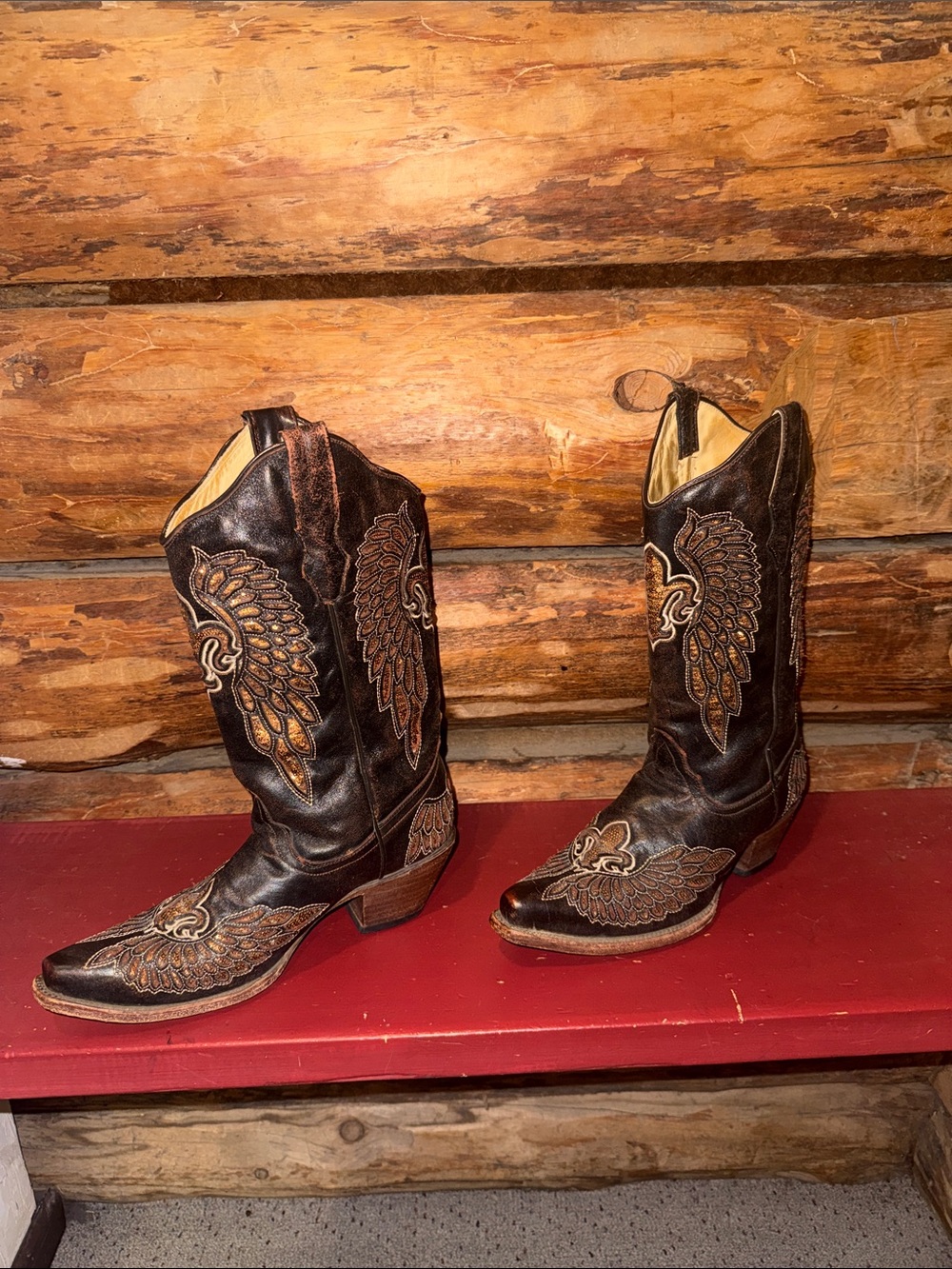 😍Great USED Condition Corral Boots Embroidered Dark Brown Leather Cowboy Boots